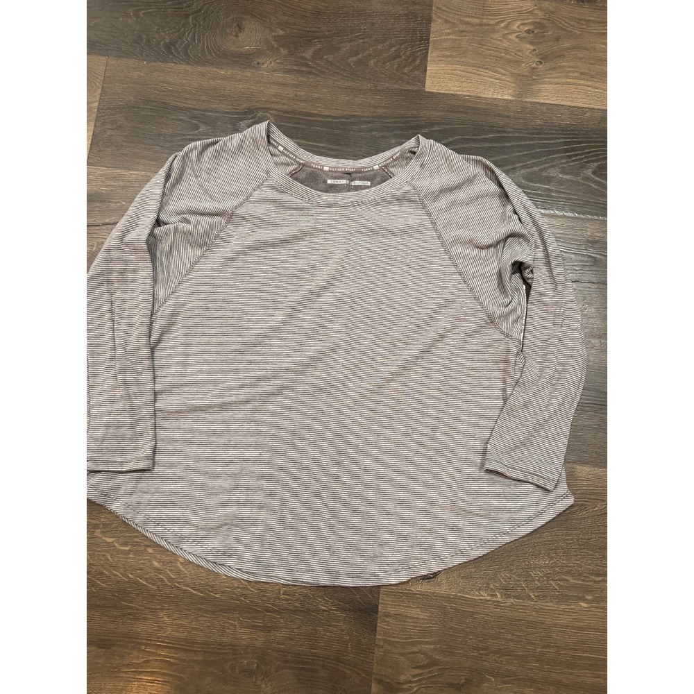 Tommy Hilfiger Sport Striped Long Sleeve Athletic Top‎ Women's Medium Gray White